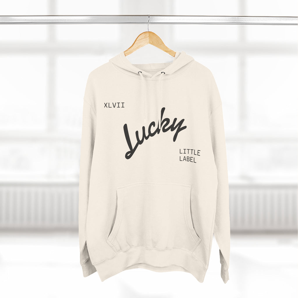 Lucky Little Label Hoodie — Minimal Script Logo Fleece Pullover (EST. 2026)