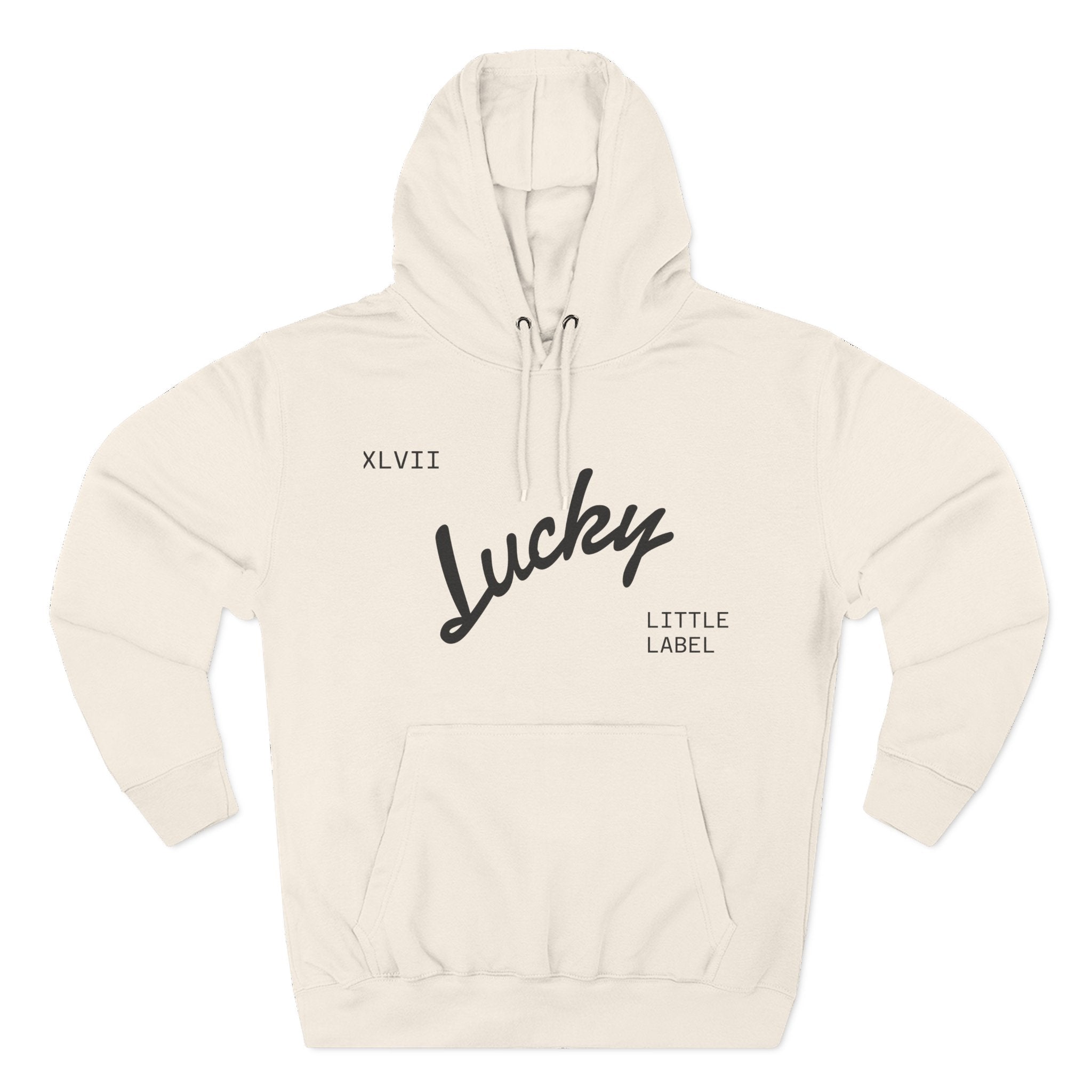 Lucky Little Label Hoodie — Minimal Script Logo Fleece Pullover (EST. 2026)
