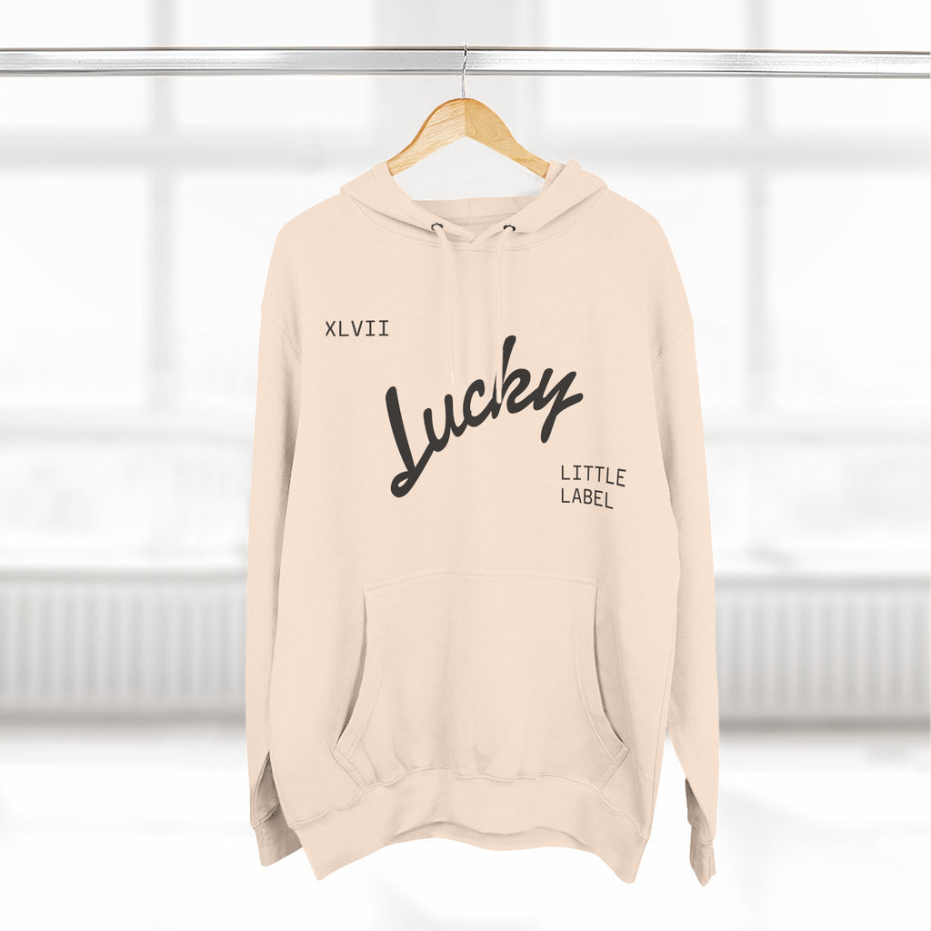 Lucky Little Label Hoodie — Minimal Script Logo Fleece Pullover (EST. 2026)
