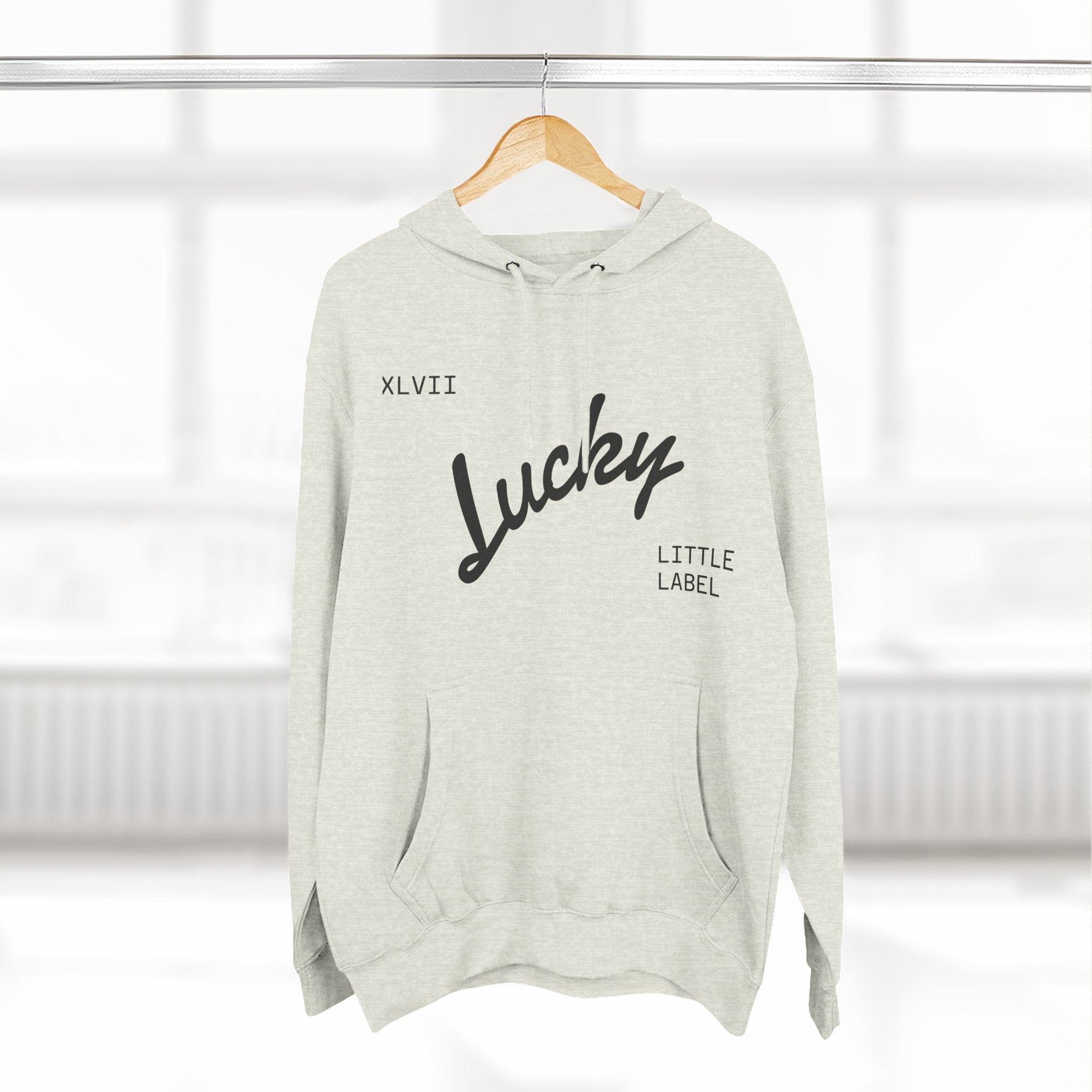Lucky Little Label Hoodie — Minimal Script Logo Fleece Pullover (EST. 2026)