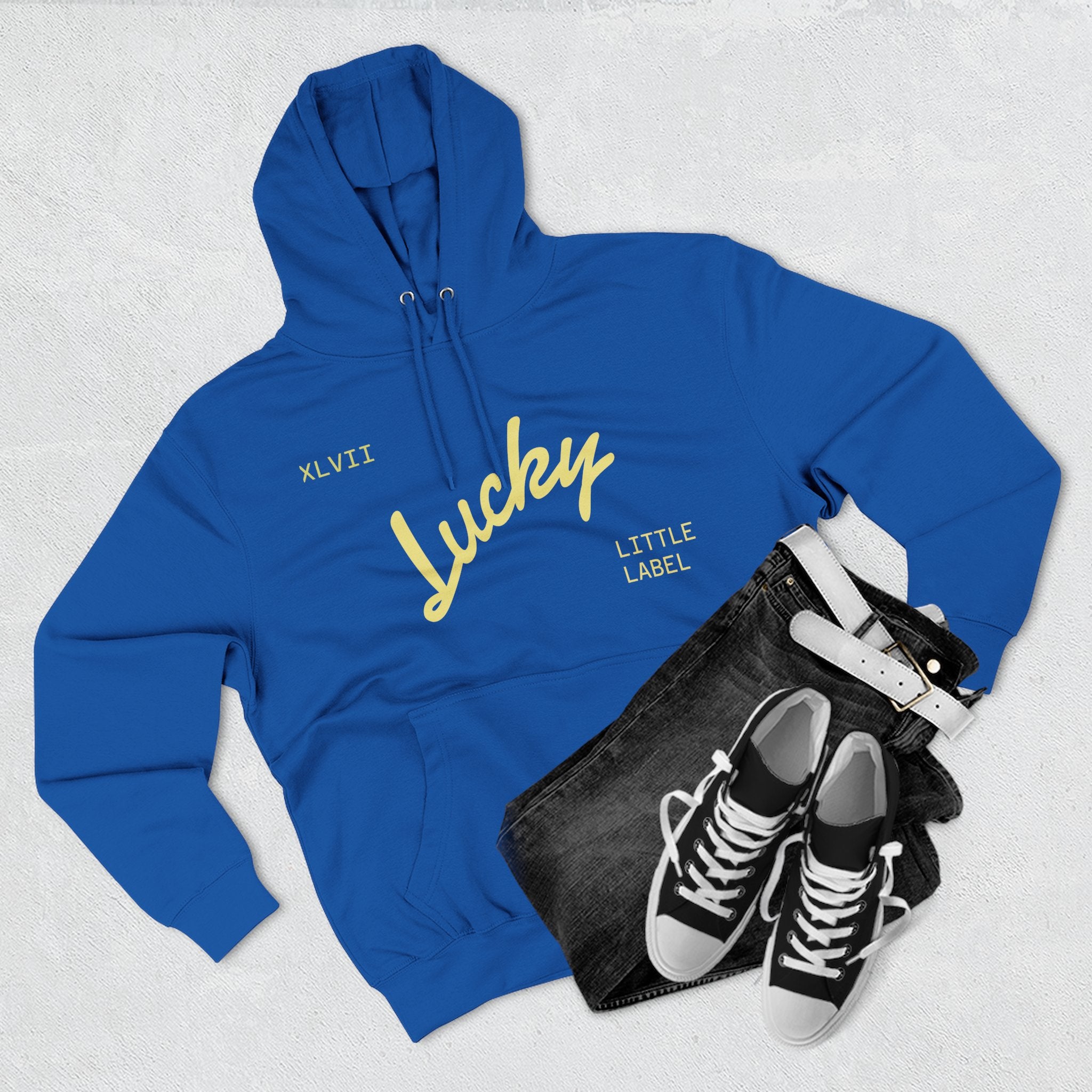 Lucky Little Label Hoodie — Minimal Script Logo Fleece Pullover (EST. 2026)
