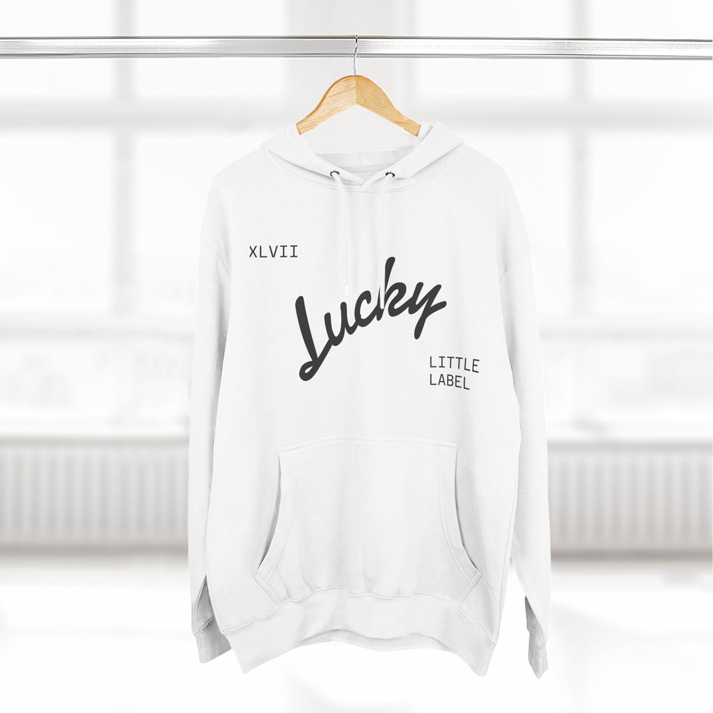 Lucky Little Label Hoodie — Minimal Script Logo Fleece Pullover (EST. 2026)