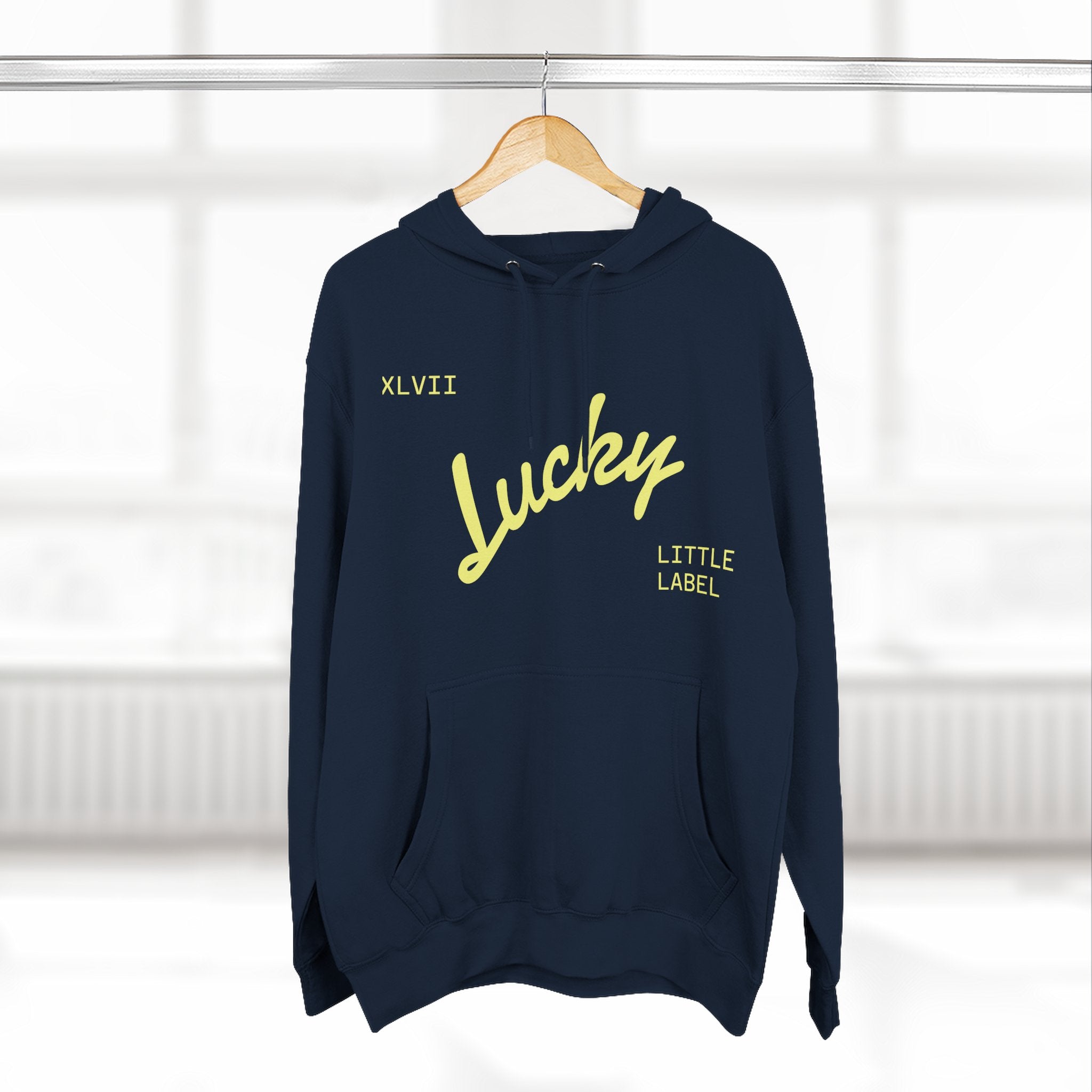 Lucky Little Label Hoodie — Minimal Script Logo Fleece Pullover (EST. 2026)