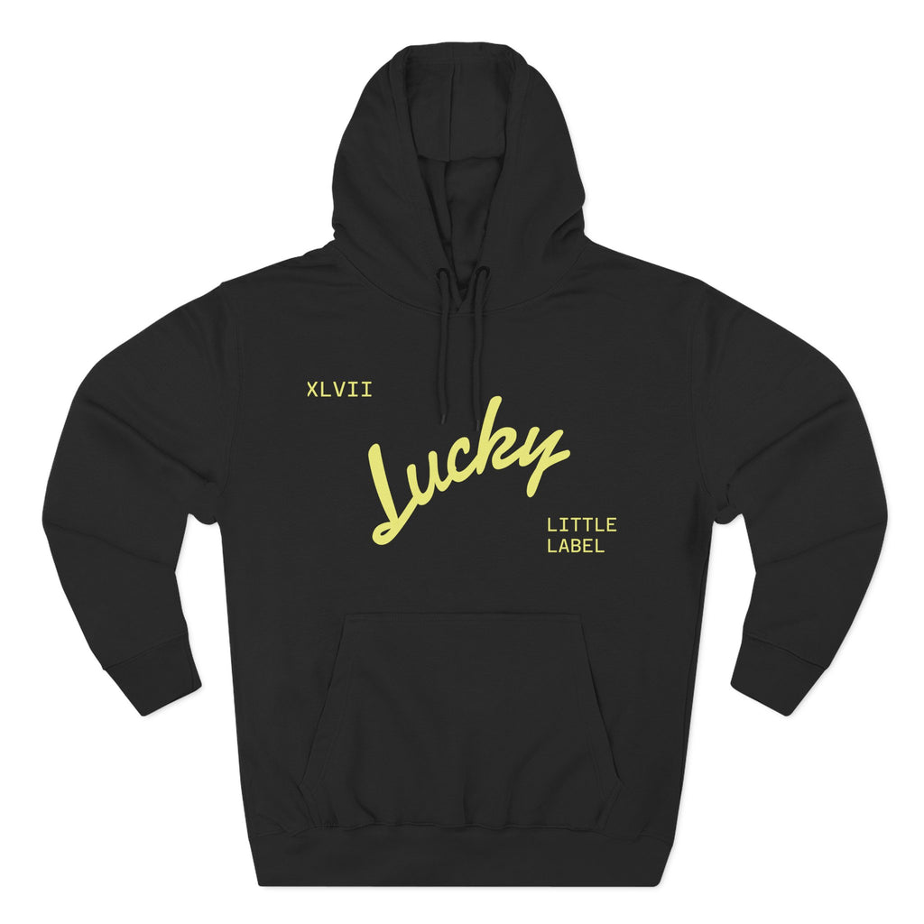 Lucky Little Label Hoodie — Minimal Script Logo Fleece Pullover (EST. 2026)