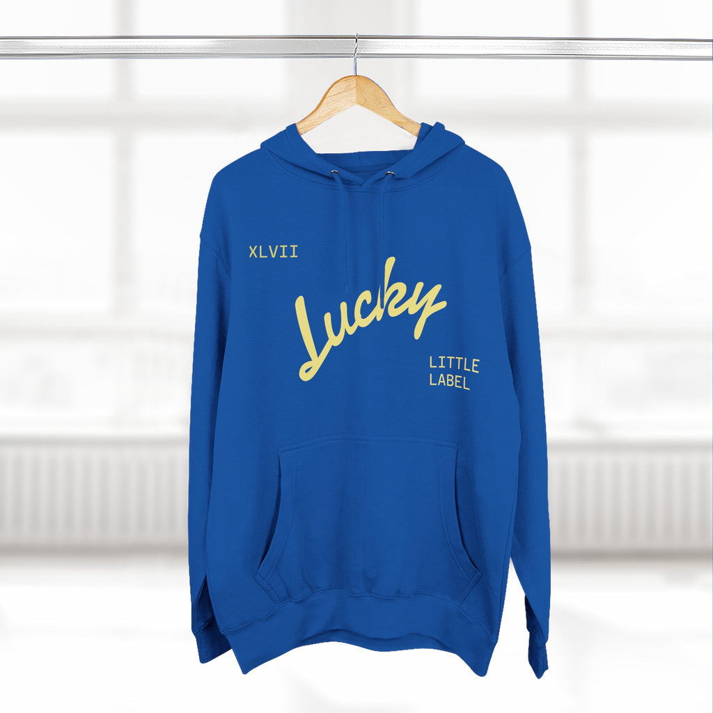 Lucky Little Label Hoodie — Minimal Script Logo Fleece Pullover (EST. 2026)