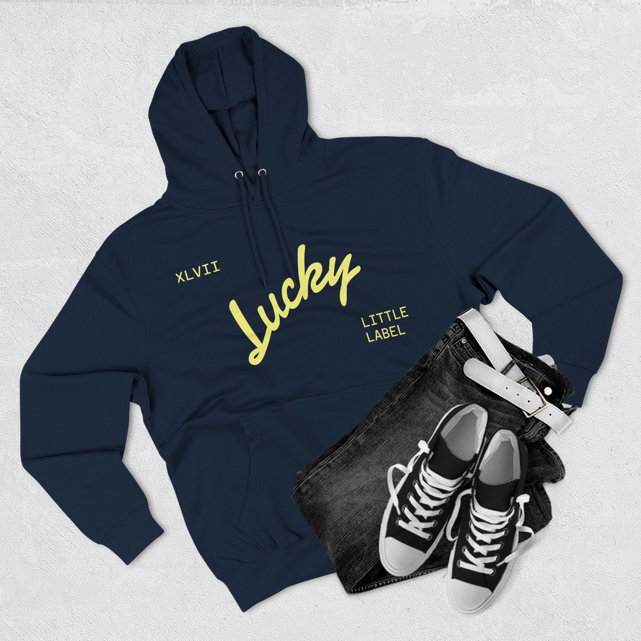 Lucky Little Label Hoodie — Minimal Script Logo Fleece Pullover (EST. 2026)